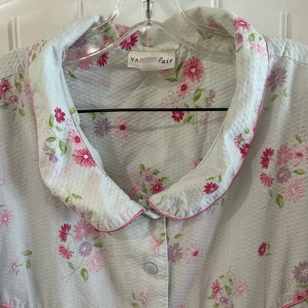 Vanity Fair Light Blue Floral Button-Front Housecoat with Pink Trim - Picture 8 of 12